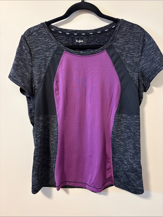 Hyba Tops - Hyba Short Sleeve Active Tee in Purple and Black Heather